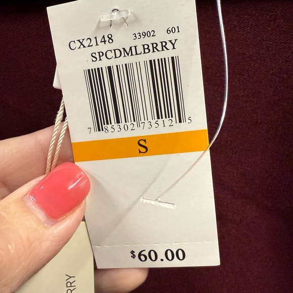 NEW Pointelle Women's Sz S Burgundy 3/4 length Cardigan Sweater Jacket - Picture 4 of 11